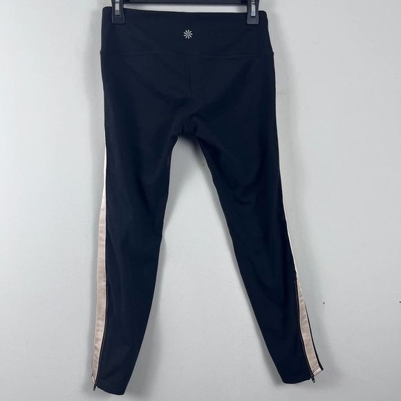 Athleta Metro Tux Stripe Black Chaturanga Ankle Zip Side Stripe cropped Leggings - Picture 10 of 16
